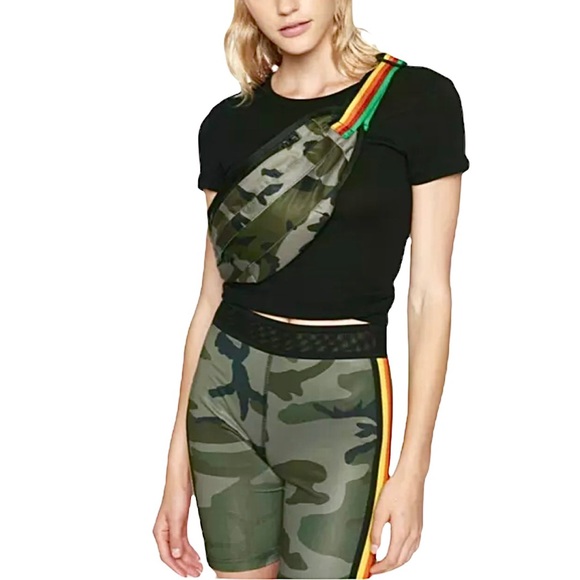 NEW Pam & Gela Belt Bag Crossbody Fanny Pack Camo Print Grunge Purse NWT $175 - Picture 2 of 12